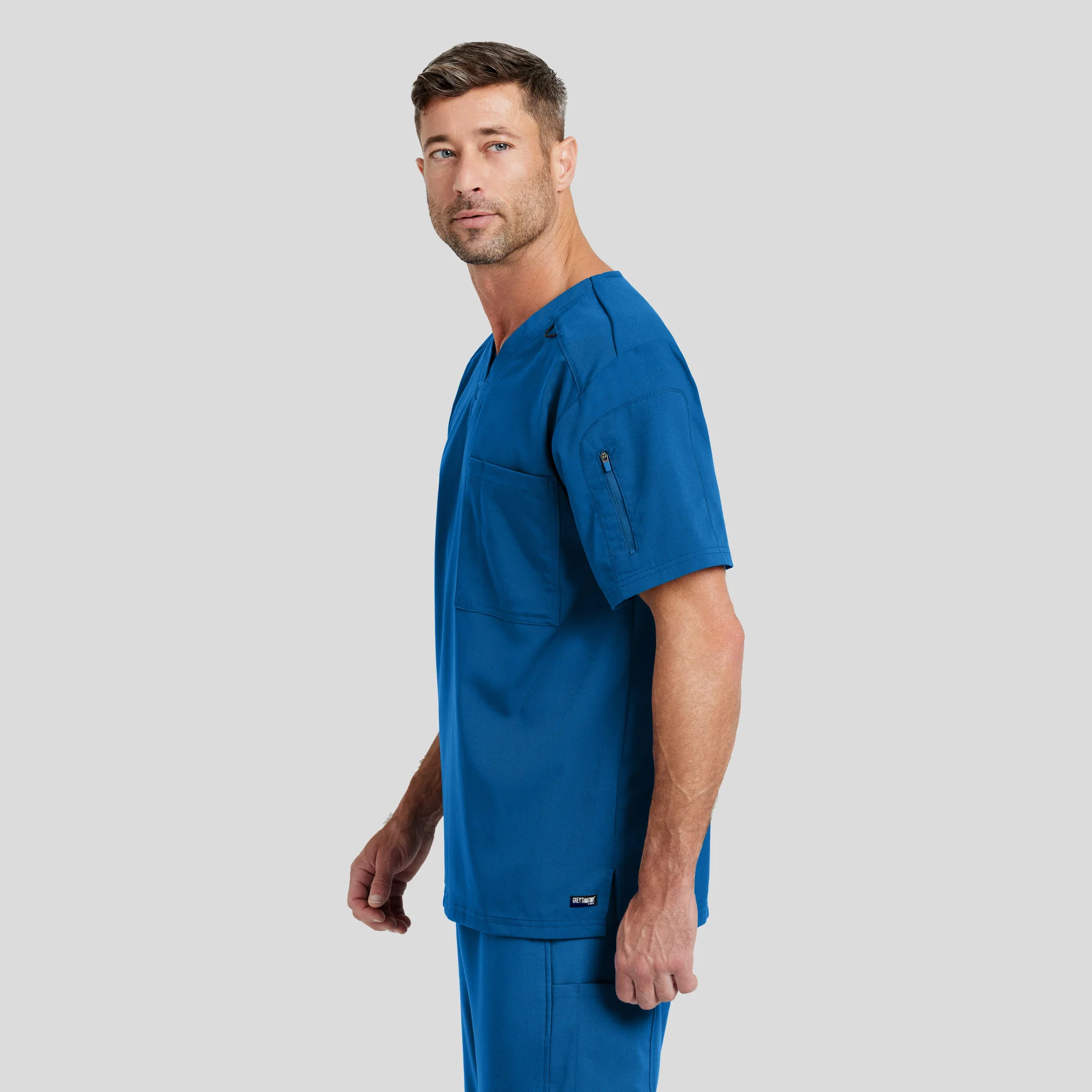 V-Neck Scrub Top Grey's Spandex for Men - Image 7